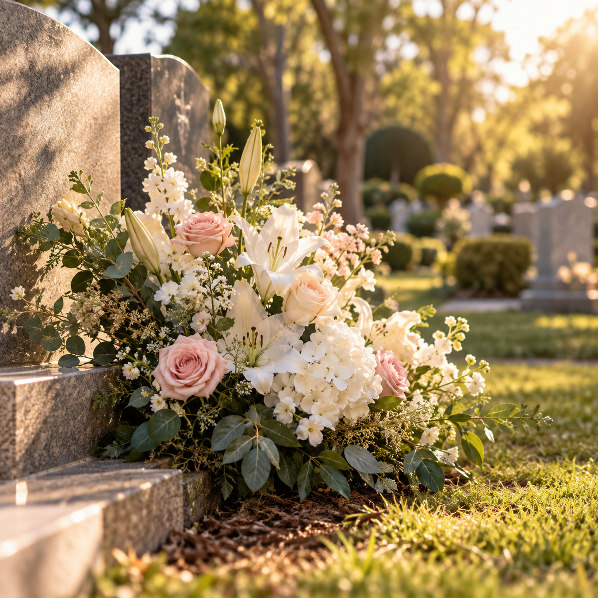 Fresh floral remembrance arrangement prepared with care